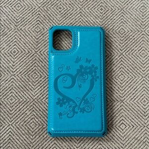 Stylish Blue iPhone 11 Case with Heart/Floral and wallet Design